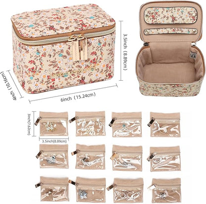 Angelina's Palace Jewelry Organizer Case Bridesmaid Gifts Travel Bag Vegan Leather Box for Necklace Earring Bracelet Ring(blossom tan)