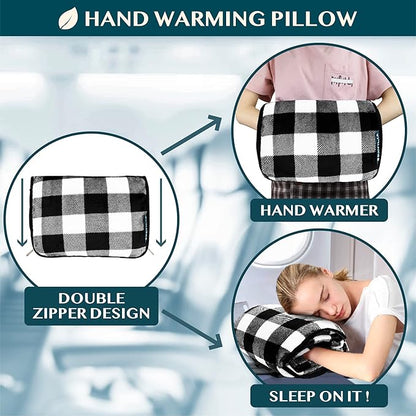 PAVILIA Travel Blanket Pillow, Soft Airplane Blanket 2-in-1 Combo Set, Plane Blanket Compact Packable, Flight Essentials Car Pillow, Travelers Gifts Accessories, Backpack Strap, 60x43 Checker White