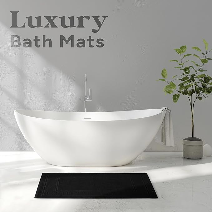 Avalon Towels Black Bath Mat - 100% Cotton Set of 2 Absorbent Bathmat - Bathroom Mats Quick Dry Bath Mats for Bathrooms (22x34 Inches)