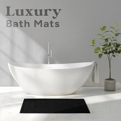 Avalon Towels Black Bath Mat - 100% Cotton Set of 2 Absorbent Bathmat - Bathroom Mats Quick Dry Bath Mats for Bathrooms (22x34 Inches)