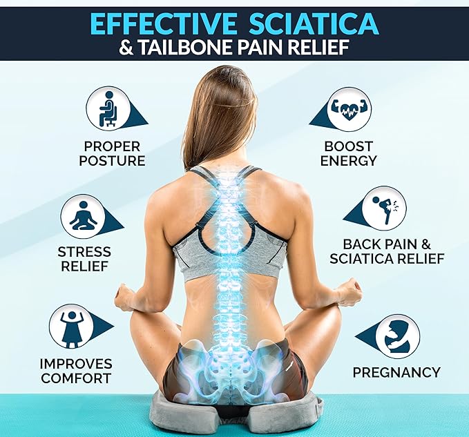 ComfiLife Gel Enhanced Seat Cushion – Office Chair Cushion – Non-Slip Gel & Memory Foam Coccyx Cushion for Tailbone Pain - Desk Chair Car Seat Cushions Driving - Sciatica & Back Pain Relief (Gray)