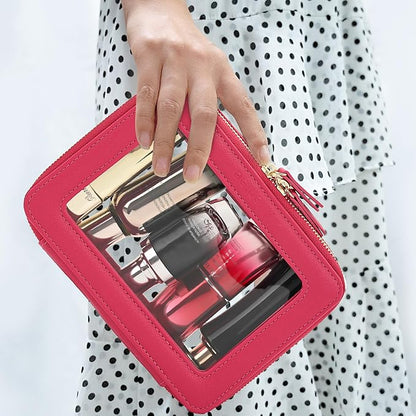 Aveniee Clear Makeup Bag Organizer,Travel Toiletry Bag for Women,Waterproof Cosmetic Pouch with Zippers,Car Accessories Organizers and Storage Case,Hotpink