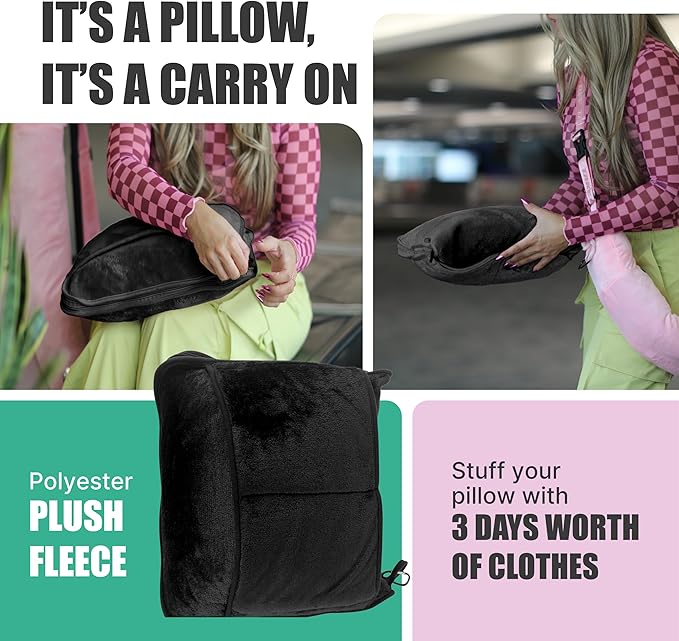 TAKE Off Travel Blanket & Plane Pillow Set – 3-in-1 Compact Blanket with Storage Pouch & Bottle Pocket – Converts to Pillow or Carry Bag – Lightweight Airplane Travel Essentials