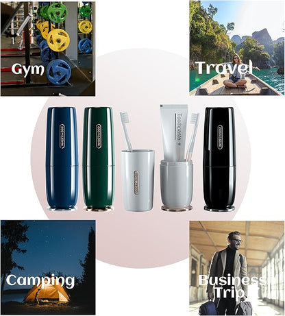 Luxury Green Toothbrush Travel Case, Portable Travel Toothbrush & Toothpaste Holder Cover Organizer Container with Mouthwash Cup for School, Camping, Business Trip, Bathroom Storage