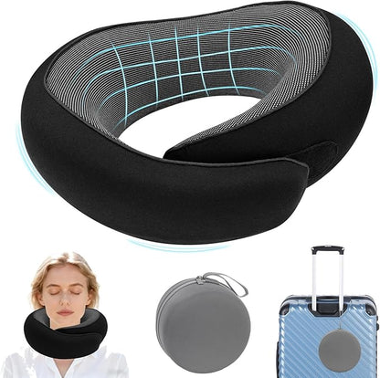 Travel Pillow for Airplane, Neck Pillow 100% Memory Foam with Comfortable Support for Long Flights, Cars, Trains Office & Home with Storage Box(Black)
