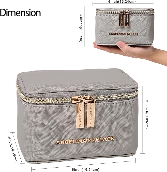 Angelina's Palace Jewelry Organizer Case Bridesmaid Gifts Travel Bag Vegan Leather Box for Necklace Earring Bracelet Ring(pearl grey)