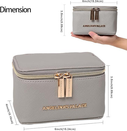 Angelina's Palace Jewelry Organizer Case Bridesmaid Gifts Travel Bag Vegan Leather Box for Necklace Earring Bracelet Ring(pearl grey)