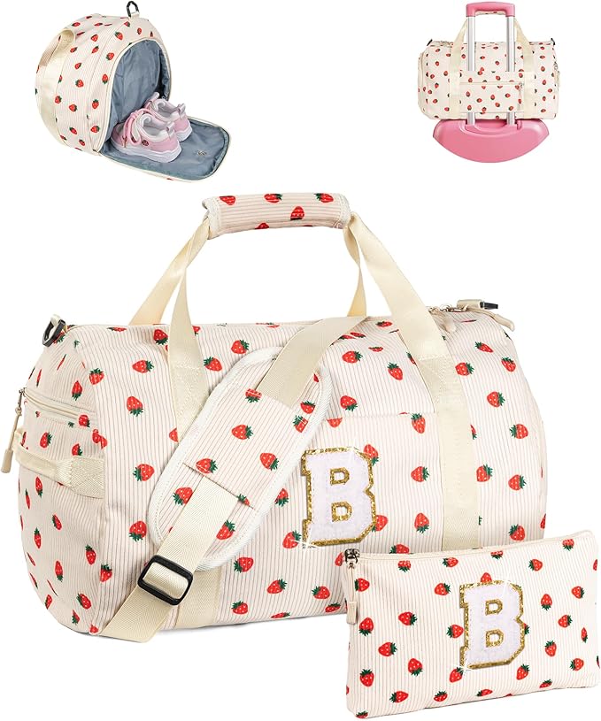 Birthday Gifts for Teen Girl, Girls Gym Bag, Kids Personalized Weekend Duffel Bags with Shoe Compartment, Initial Travel Tote with Makeup Bag, Gift Ideas for Daughter Niece Sister(Letter B)