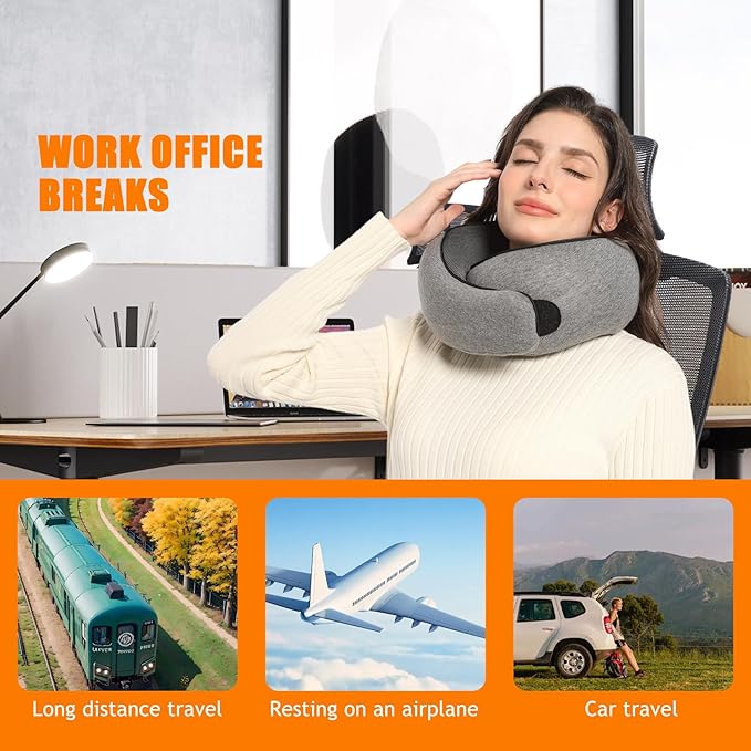 Travel Pillows for Airplanes, Travel Neck Pillow, Neck Pillow Airplane Memory Foam Travel Pillow 360 Degree Support Portable Pillows for Airplanes Offices and Cars