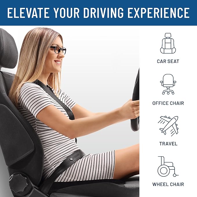 Everlasting Comfort Car Seat Cushion for Driving - Wedge Car Cushion for Office, Travel, Gaming Chair Memory Foam Driver Booster for Short People, Non-Slip, Washable Cover, Back & Sciatica Relief