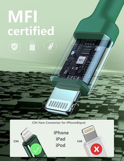 PRAKIE USB C to Lightning Cable 6FT 2Pack USB-C Fast Charger Cable Mfi Certified Type C to Lightning Cord USBC for iPhone 13 12 11 Pro Max Mini X XS XR 8 Plus 10 SE iPad 8th (Green)