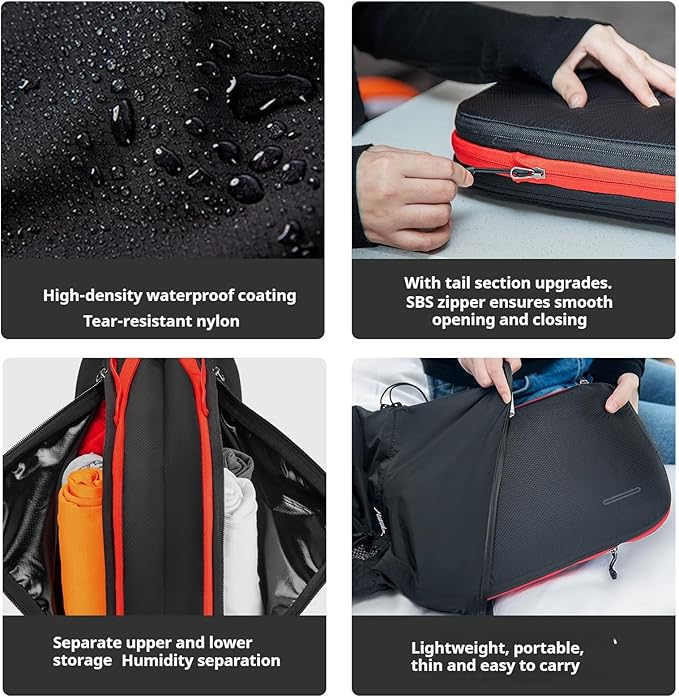 Bee Nesting BeeNesting Waterproof Compression Packing Cubes 5/6/8 sets, Large Travel Packing organizers for Carry on Luggage, 2 Sides Expandable Storage Bags (Black Red, S+M+XL+Lite)