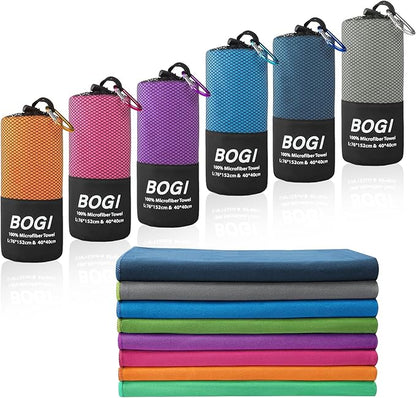 BOGI Microfiber Travel Sports Towel-Quick Dry, Soft Lightweight, Absorbent, Compact for Camping, Gym, Yoga, Swimming, Backpacking (L:60''x30''+16''x16'' - Grey)