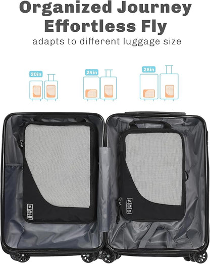 Hynes Eagle 6 Set/ 4 Set/ 2 Set Compression Packing Cubes Travel Essentials Lightweight Nylon Luggage Suitcase Organizer Bag Black 2PCS