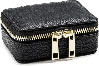 Weekly Pill Organizer 7 Day – Travel Pill Case for Vitamins & Medication, Premium Vegan Leather Pill Box with Removable Daily Compartments, Portable Supplement Organizer with Secure Zipper (Black)