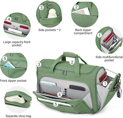 Hanke Carry On luggage Bags for Travel, Large Foldable Duffle Bag for Travel, Softside Lightweight Travel Bag Carry On Bags for Airplanes Women, Travel Tote Bags for Women Men.(Forest Green)