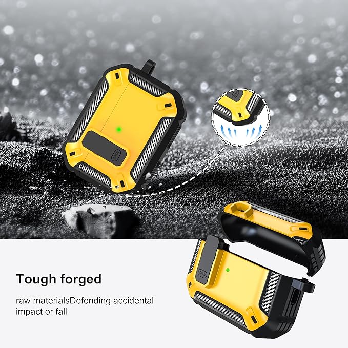 RFUNGUANGO for AirPods Pro 2nd Generation Case Cover with Cleaner Kit, Military Hard Shell Protective Armor with Lock for AirPod Gen 2 Charging Case 2023,2022, Front LED Visible,Yellow