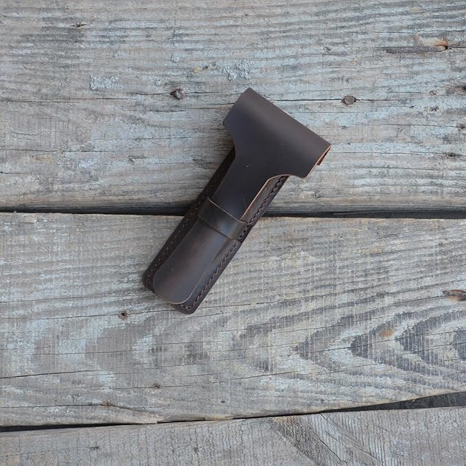 JJNUSA Handmade Sleeve Travel Pouch Leather Safety Razor Case, Double Edge Razor 4.5", Old Fashioned Razor Sleeve Shaving Accessories Men's Shaving Razor (Dark Brown)