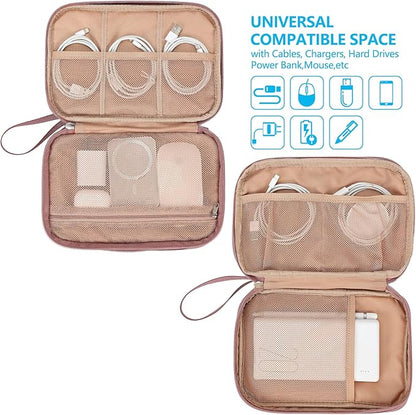 NISHEL Travel Cord Organizer Case, Double Layers Tech Electronic Bag, Essentials for Charger, Cable, Phone, Flash drive, Large, Rose-wood Pink