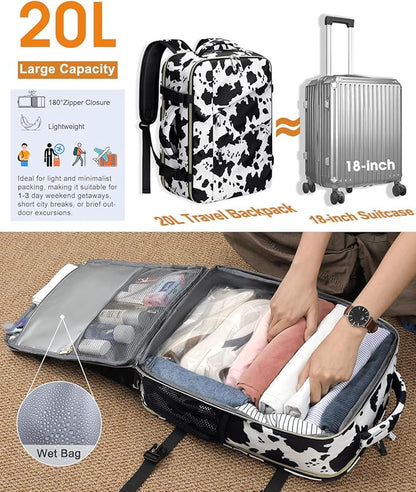 Capolo Travel Backpack for Women Men Waterproof Laptop Backpack Flight Approved Carry On Backpack Overnight Weekender Bag College Bookbag for Business, Work, Traveling Fits 15.6 '' Laptop,Cow Print