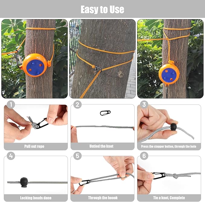 Portable Travel Clothesline Cord, Caudblor Adjustable 33ft Camping Clothes line, Laundry Drying Rope for Hotel Trip, Cruise, Outdoor/Indoor, with 12Pcs Stoppers, Windproof Clothespins