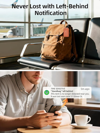 Luggage Tags, Works with Apple Find My, Smart Luggage Tag for Suitcases, Leather Bag Tag for Travel, Suitcase Tag with Privacy Flap, Anti-Lost Luggage Tracker, Travel Essentials, Rechargeable, Orange