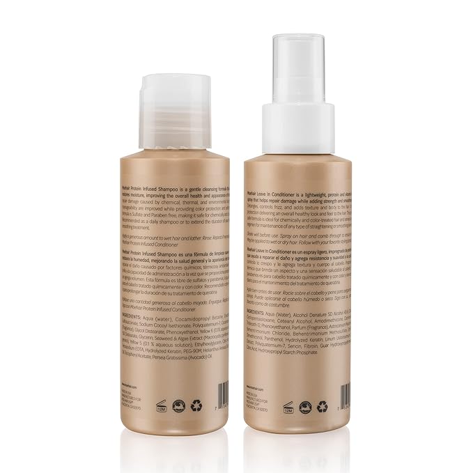 Moehair Travel Size Toiletries (Protein-Infused Shampoo & Leave-In Conditioner)|Travel Shampoo & Conditioner Set | Strengthens & Hydrates Hair | Sulfate & Paraben-Free Set For All Types (3.4 Fl.Oz)