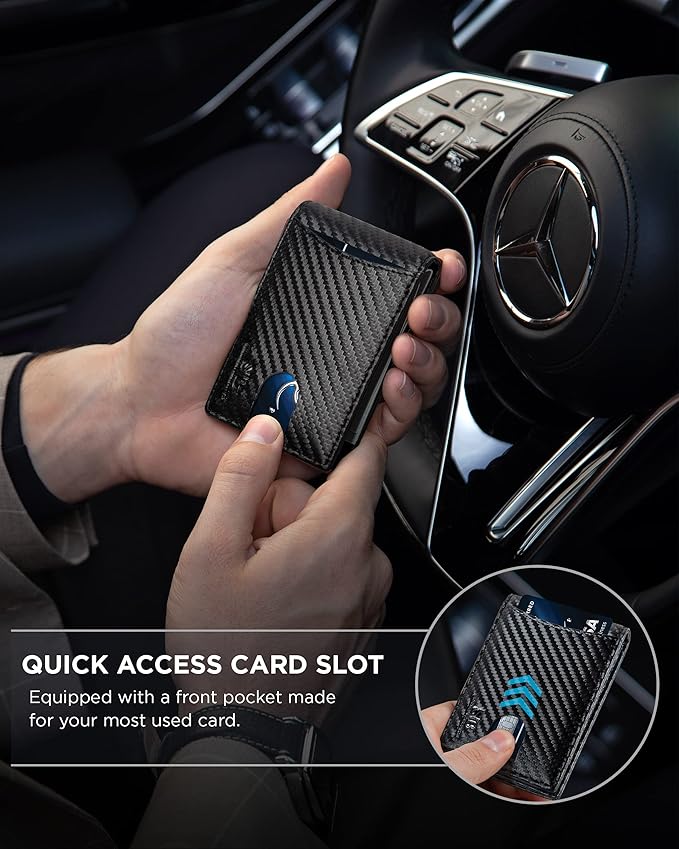 SERMAN BRANDS RFID Blocking Slim Bifold Genuine Leather Minimalist Front Pocket Wallets for Men with Money Clip Thin Mens