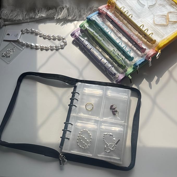 Earring Organizer Case Travel Jewelry Organizer Transparent Jewelry Storage Book for Necklace Bracelet Ring Holder with Small Clear Zippered Pouch