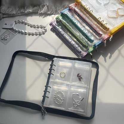 Earring Organizer Case Travel Jewelry Organizer Transparent Jewelry Storage Book for Necklace Bracelet Ring Holder with Small Clear Zippered Pouch