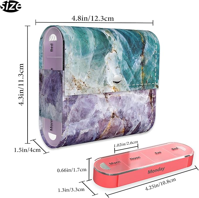 Pill Organizer,LIZIMANDU Weekly Travel Pill Case Box Medication Reminder Daily AM PM, Day Night 7 Compartments,for 4 Times A Day, 7 Days a Week-Includes Leather PU Carrying Case (Crystal)