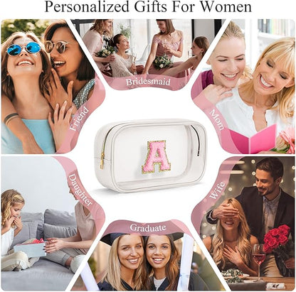 YOOLIFE Initial Birthday Gifts for Girls Kids Toiletry Bag Clear Makeup Bag Preppy Cosmetic Bag Birthday Gifts for 7 8 9 10 11 12 13 Year Old Girls Christmas Stocking Stuffers White S