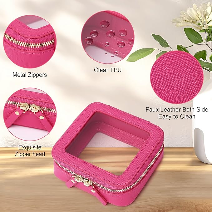 Pinkmik Clear Makeup Bag Waterproof Travel Case for Cosmetics and Toiletries Women's Purse Organizer and Clear Car Bag with Zipper (X/Fuxia, M+MINI)