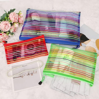 12 Pieces Zipper Nylon Mesh Pouch, Mesh Cosmetic Bags Makeup Bags Pencil Case, Multipurpose Travel Bags for Cosmetic School Office Supplies and Travel Accessories (Multicolor A, Assorted Sizes)