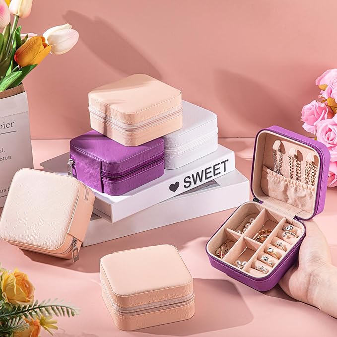 Batiyeer 50 Pcs Small Jewelry Travel Case Bulk Mini Jewelry Box Wedding Bridesmaid Proposal Return Gift for Pooja(White Pink Purple)