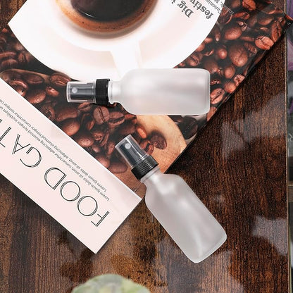 Green Glass Small Spray Bottles 2 oz 24 Packs,Fine Mist Sprayer Pretty Finish,Refillable Containers mini spray bottles for Cleaning Solutions and Skin Care (Clear Frosted 24Pack)