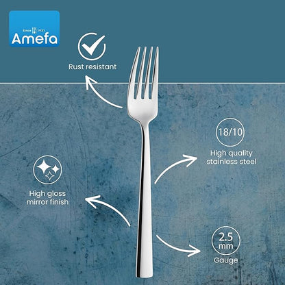Amefa Moderno 45-Piece Flatware, Set for 8 – Stainless Steel Silverware, High-Gloss Mirror Finish, Rust-Resistant Cutlery with Dinner Forks, Knives, Spoons, Salad Forks & Teaspoons for Home Dining