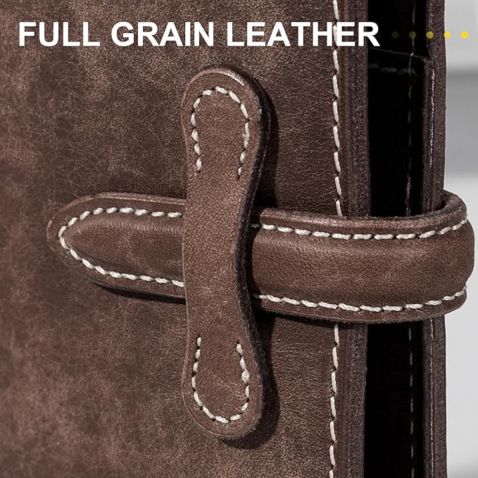 Leather Passport Holder for Travel Women Men, RFID Blocking Card Slot, Top-Grain leather with Magic Buckle, Boarding Pass Pocket,Retro Passport Wallet,khaki