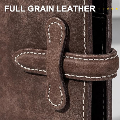 Leather Passport Holder for Travel Women Men, RFID Blocking Card Slot, Top-Grain leather with Magic Buckle, Boarding Pass Pocket,Retro Passport Wallet,khaki