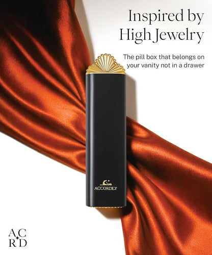 Premium Weekly Pill Organizer, 7-Day Compact Pill Case for Purse, Lightweight Gold Aluminum Pill Box for Vitamins, Medicine, Supplements, Luxury Wellness Gift