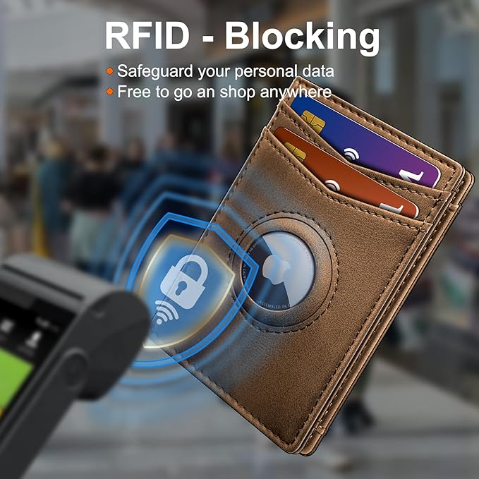 Airtag Wallet for Men- with Money Clip Gift Boxed, Magnetic Closure Slim Genuine Leather Front Pocket Wallet, 4.1"x 2.8", RFID Blocking