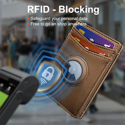 Airtag Wallet for Men- with Money Clip Gift Boxed, Magnetic Closure Slim Genuine Leather Front Pocket Wallet, 4.1"x 2.8", RFID Blocking