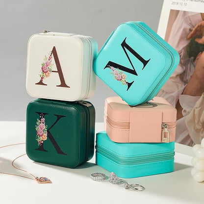 Parima Christmas Stocking Stuffers Gifts for Teenage Girls Women- Travel Jewelry Case Organizer Initial Small Jewelry Box Custom Personalized A, Travel Essentials, Mothers Day Gift - Letter K, White