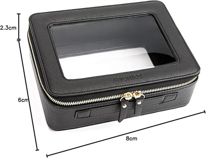 Aveniee Clear Makeup Bag Organizer, Portable Travel Toiletry Cosmetic Bag Case for Women, Heavy Duty Clear Pouch with zipper with Transparent Vinyl Windows & Gold Zippers(Black)