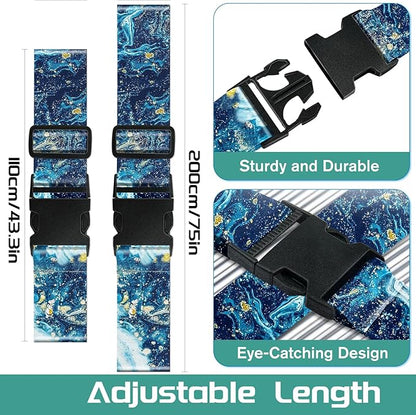 Slohif Luggage Straps for Suitcases Travel Belt Accessories Luggage Connector Identifiers Over Handle with Buckle Unique Nylon Adjustable Strap for Sleeping Bag Car Seat Sea Wave (2 Pack)