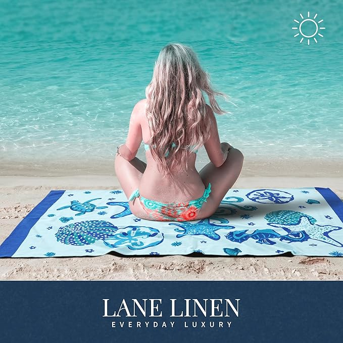 LANE LINEN 2-Pack Oversized Beach Towels, 39"x71" – Quick-Dry, Sandproof & Absorbent – Lightweight Travel Essentials for Pool or Shore – Starfish Serenade