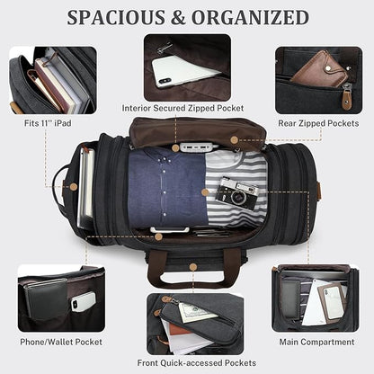 Gonex Canvas Duffle Bag 60L Travel Duffel Overnight Weekend Bag with Shoe Compartment (Dark Gray)