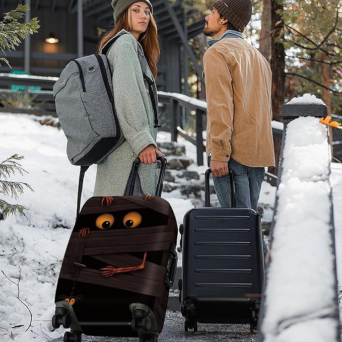 ANNA QUEEN Mummy Halloween Luggage Cover, Fun Skeleton Design, Stretchable & Washable Travel Sleeve for 20-34 Inch Luggage