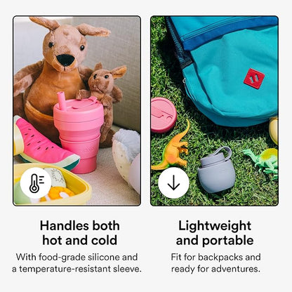 STOJO Collapsible Travel Cup - Reusable To-Go Pocket Size Silicone Bottle for Hot and Cold Drinks - Perfect for Camping - Microwave & Dishwasher Safe (Peony, 8 Ounce (Pack of 1))