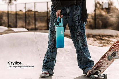 HYDRO CELL Stainless Steel Insulated Water Bottle with Straw - For Cold & Hot Drinks - Metal Vacuum Flask with Screw Cap and Modern Leakproof Sport Thermos for Adults (Teal/Blue 40oz)